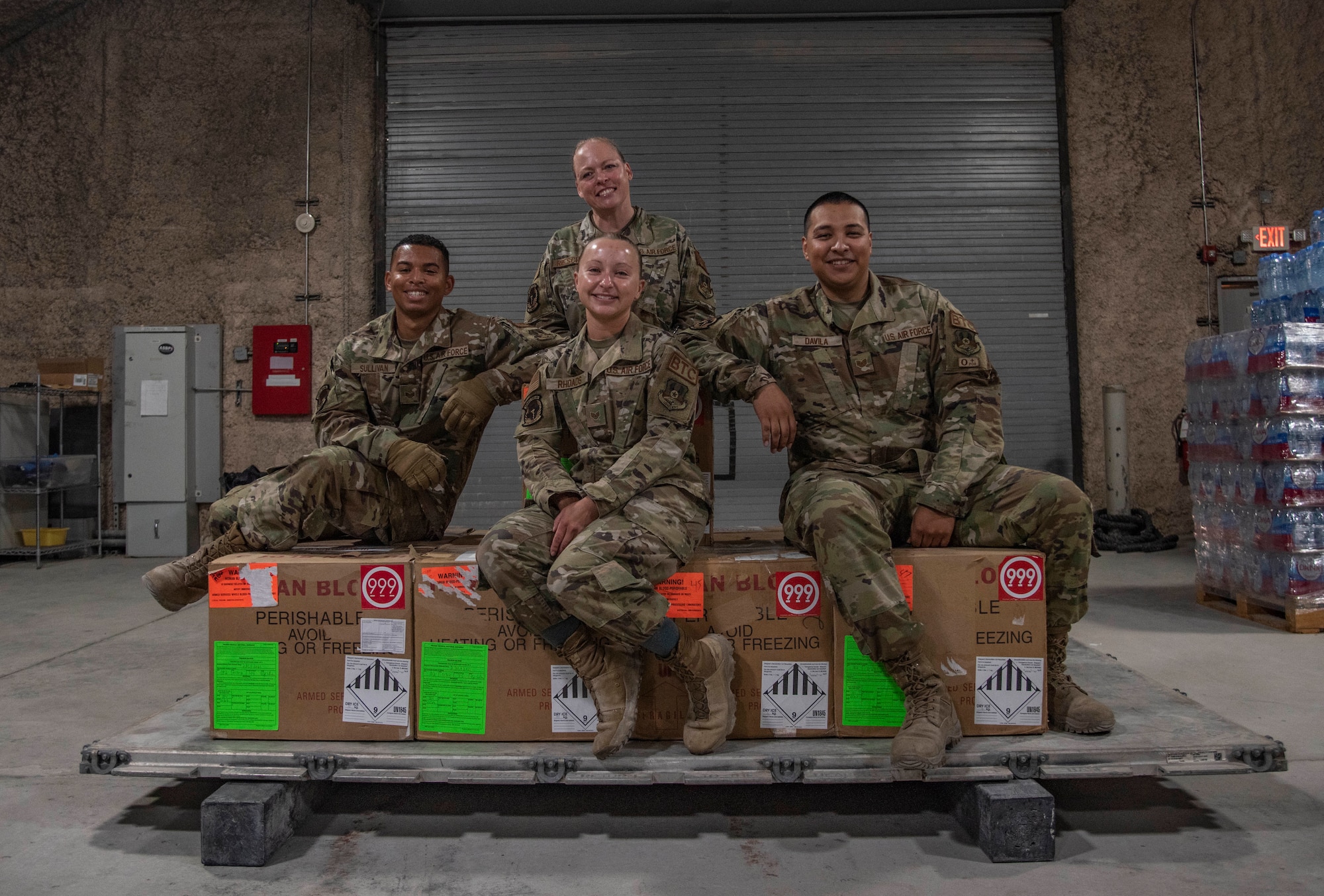 The Blood Transshipment Center team pose for a picture July 1, 2021, at Al Udeid Air Base, Qatar.