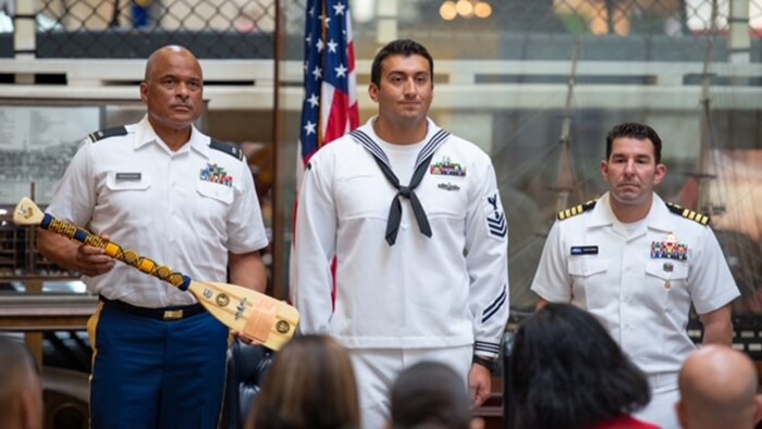 Navy Diver 1st Class Bryan L. Myers assigned to Mid-Atlantic Regional Maintenance Center’s Dive Locker was recognized with the Navy’s 2019 Diver of the Year Award in a ceremony at the Washington Navy Yard Saturday, July 10.