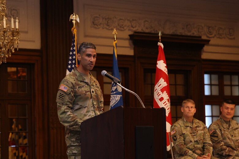 LTC Ramon Brigantti assumed command of the USACE Philadelphia District on July 9, 2021 and made brief remarks during the ceremony