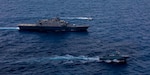 USS Billings (LCS 15) conducts a passing exercise (PASSEX) with Dominican Republic navy Swiftship-110’-class patrol boat Canopus (GC 107) and Justice Boston whaler-class boat Nunke (LI 163), July 10.