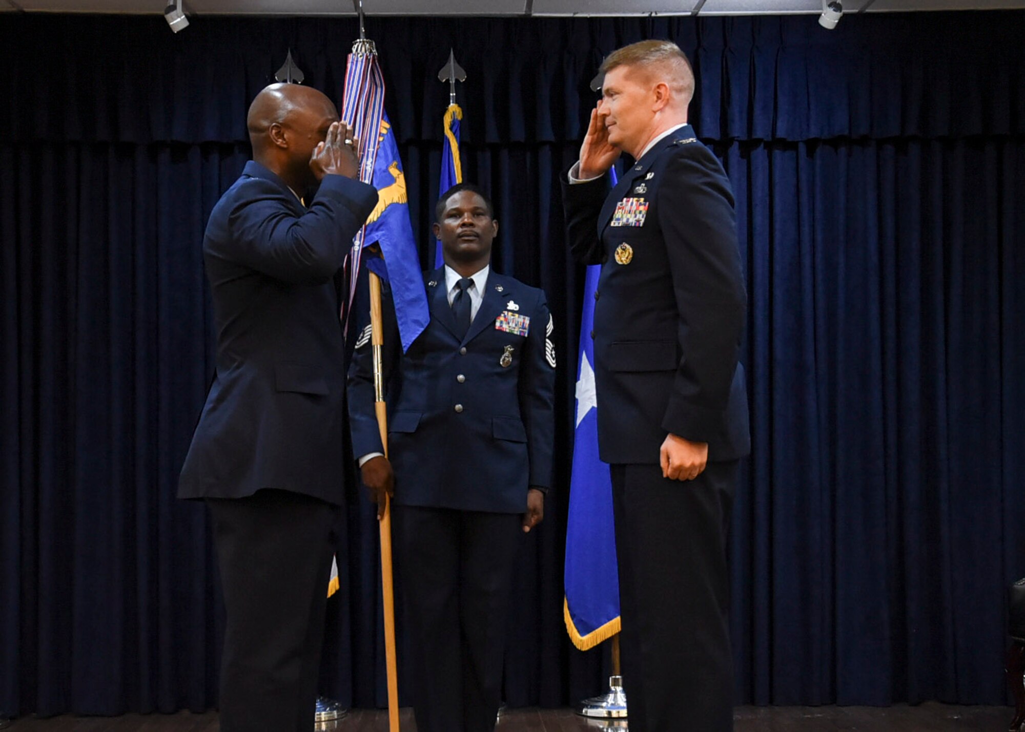 Col. Charles St.Stauver salutes 82nd Training Wing Commander Brig. Gen. Kenyon Bell