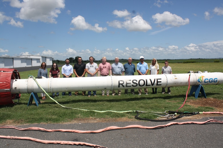 VICKSBURG, Miss. – An 800-pound dart-shaped instrument is the latest tool to map beneath the surface of levees in a partnership between the U.S. Army Corps of Engineers Vicksburg District and the U.S. Geological Survey.

For the first time, a regional geophysical survey will provide a full overview of 800 miles of the Mississippi River mainline levees. Sometimes called a bird, the frequency domain system suspended from a helicopter will use frequency technology similar to LiDAR to differentiate between various soil layers and penetrate about 150 feet under the surface.