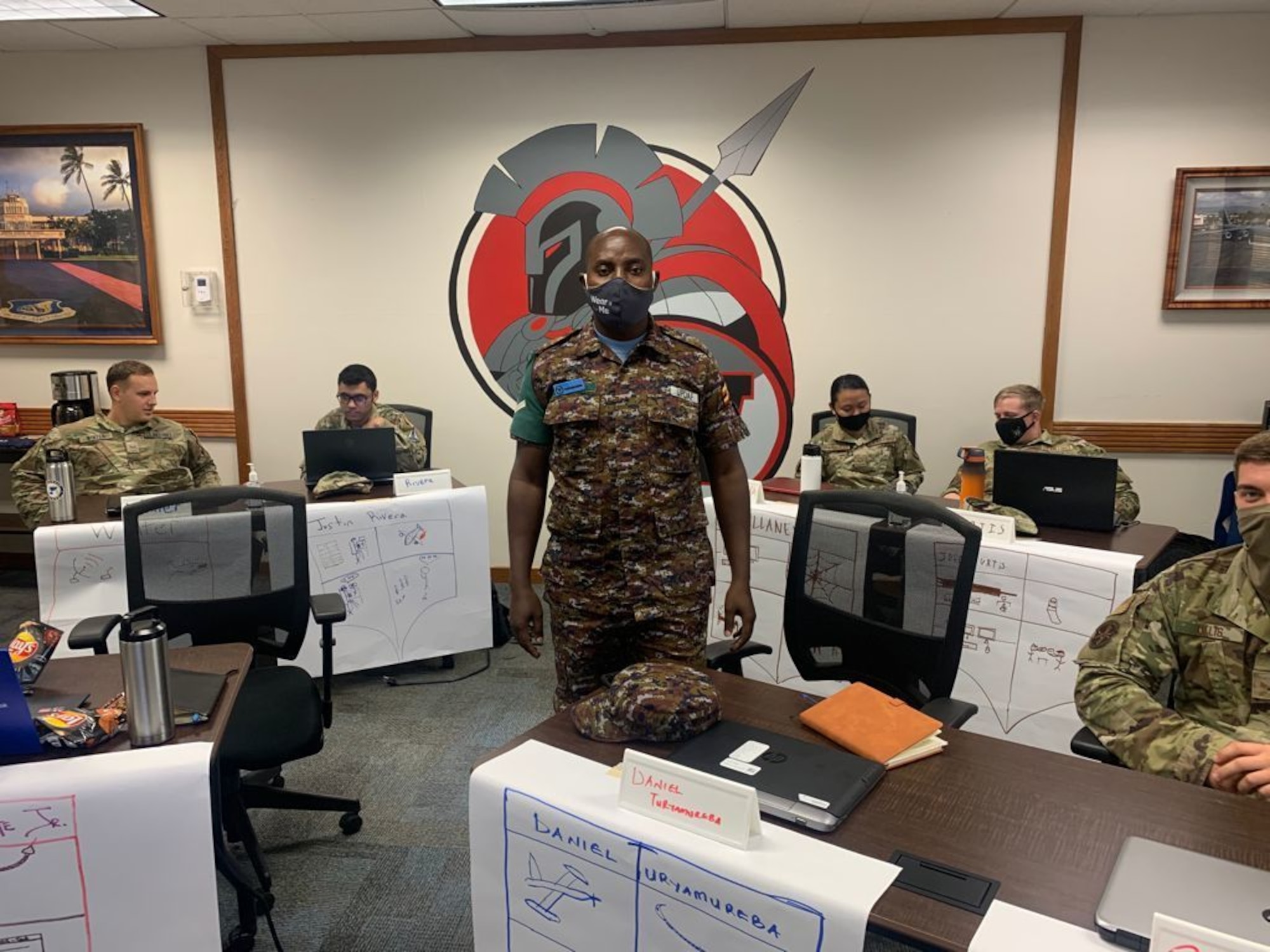 Ugandan Air Force Sgt. Turyamureba Daniel participates in student introductions during Airman Leadership School at Joint Base Pearl Harbor-Hickam, Hawaii, June 1, 2021. Daniel recently graduated Airman Leadership School from the Chief Master Sgt. James C. Binnicker Professional Military Education Center. (U.S. Air Force courtesy photo).