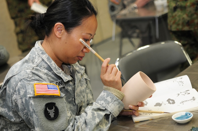 United States Army Pacific participate in a Japanese traditional tea ceremony outside Camp Itami, Japan, Jan. 24.