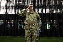 U.S. Air Force Maj. Daniel Campbell, the 354th Communications Squadron (CS) commander, renders the first squadron salute during a change of command ceremony at Eielson Air Force Base, Alaska, July 9, 2021.