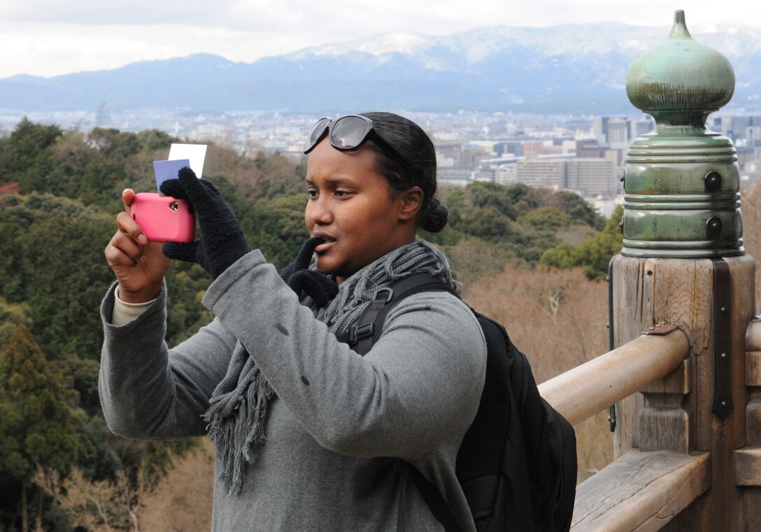 Military personnel take time during the Yama Sakura 61 exercise to visit the Kiyomizu Temple as a cultural experience.