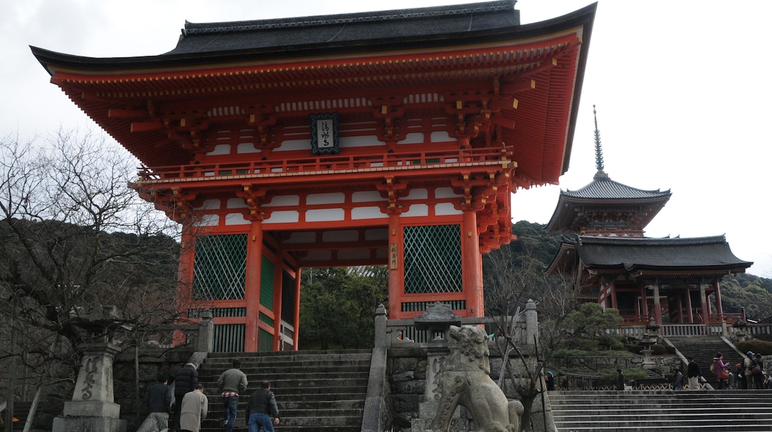 Military personnel take time during the Yama Sakura 61 exercise to visit the Kiyomizu Temple as a cultural experience.