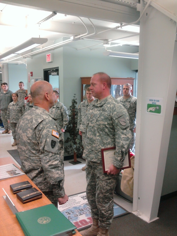 2nd Lt. Joshua Witt, safety and occupational health manager, gives an OSHA class to Kentucky Guards mechanics at Boone National Guard Center in Frankfort, Ky.