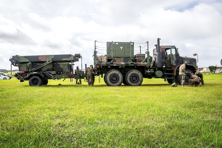U.S. Marines with 12th Marine Regiment, 3d Marine Division, set up a Ground/Air Task Oriented Radar system at Marine Corps Air Station Futenma, Okinawa, Japan, Aug. 10, 2020. The G/ATOR provides an air defense and surveillance capability and is used to locate enemy weapon systems. Having these capabilities enhance Marines’ missions and increase lethality. G/ATOR is one of the Corps’ key capabilities supporting Force Design 2030. (U.S. Marine Corps photo by Cpl. Savannah Mesimer)