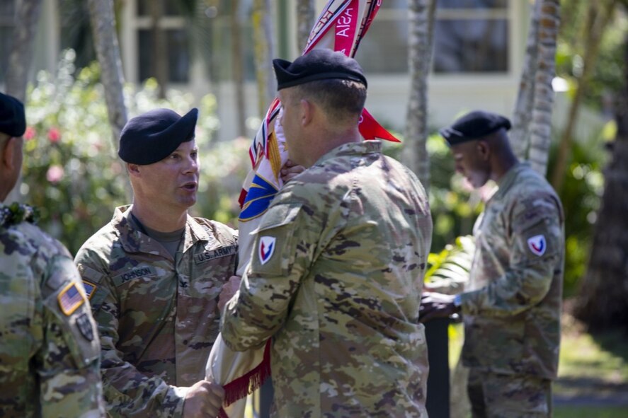 Col. Erik C. Johnson assumed command of the 402nd Army Field Support Brigade during the brigade’s change of command ceremony on July 9, 2021. The U.S. Army Sustainment Command’s commanding general, Maj. Gen. Christopher Mohan, presided over the ceremony, during which Col. Anthony T. Walters relinquished command to Johnson.
