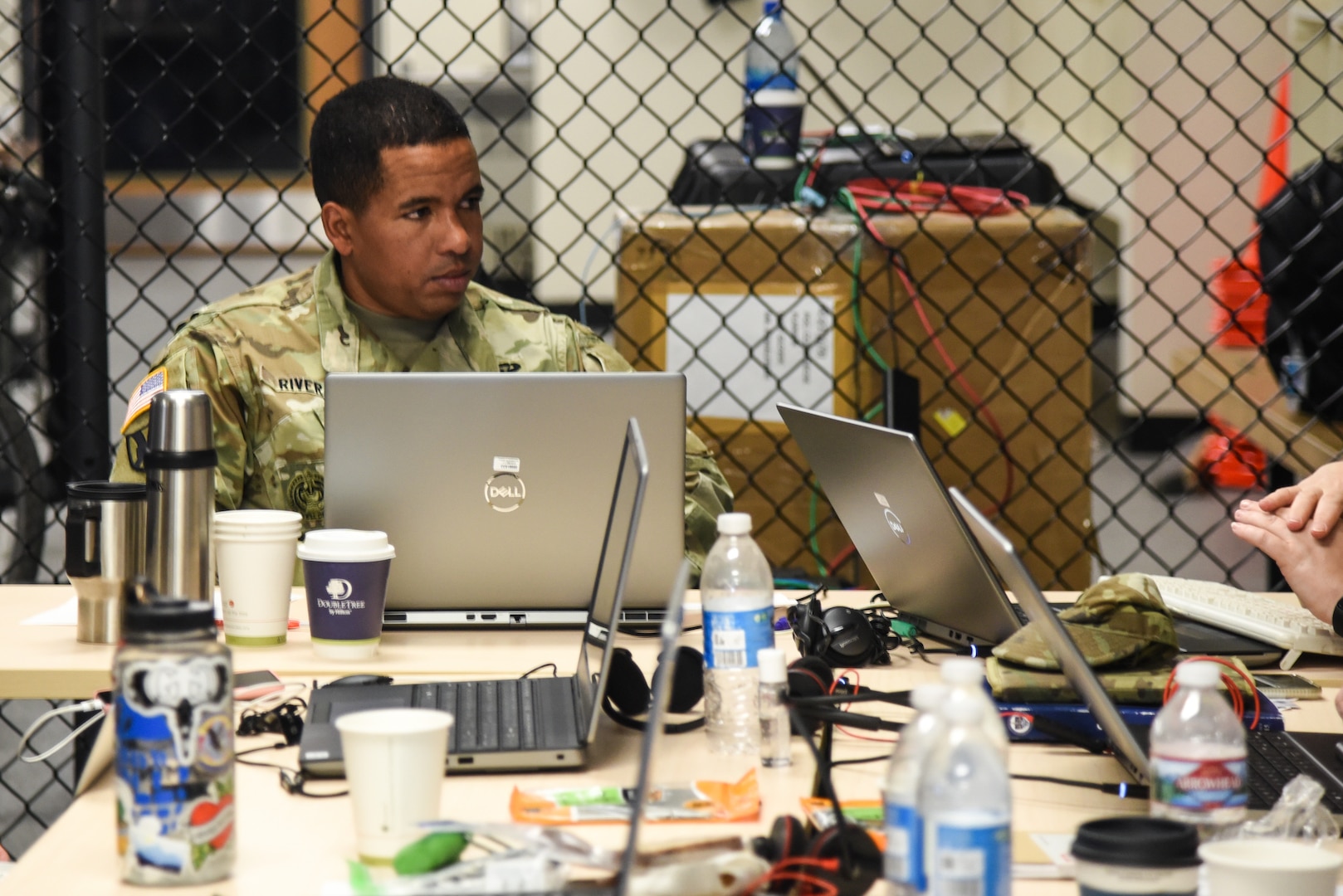 Brig. Gen. James Ring, Virginia National Guard Director of the Joint Staff, and Col. Todd Hubbard, VNG Operations Chief, visit  Regional Cooperation 2021, a U.S. Central Command-led exercise designed to promote cooperation among the U.S and partner nations in Central and South Asia, June 14, 2021, in Helena, Montana. Fifteen Virginia Soldiers participated in the event and were integrated in various staff positions and used the opportunity to strengthen their relationship with their state partners from Tajikistan. (U.S. Army National Guard photo by Sgt. 1st Class Terra C. Gatti)