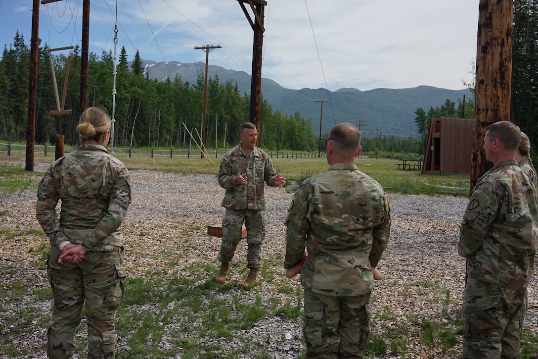 Maj. Gen. Torrence Saxe, commissioner for the Department of Military and Veterans Affairs and adjutant general of the Alaska National Guard, speaks to the Alaska National Guard Counter Drug Program team members after presenting the National Guard Drug Demand Reduction Outreach Program of the Year for 2020 certificates, July 1, 2021.The Alaska National Guard Counter Drug Program was selected as the National Guard Drug Demand Reduction Outreach Program of the Year for 2020. The Counter Drug Program supports the Alaska National Guard efforts and initiatives to prevent drug abuse/misuse through prevention, education, outreach, and to detect and deter DoD military and civilian personnel from using illicit drugs or misusing prescription drugs.