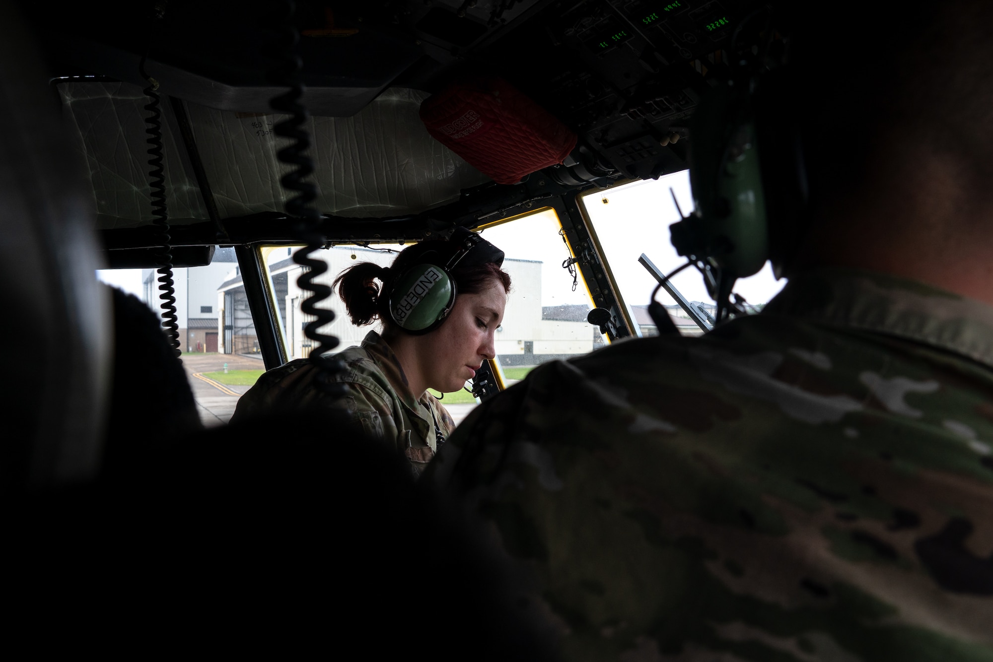 Tech. Sgt. Dani Enderby, 913th Maintenance Squadron electrical and environmental technician, works on a WC-130J Super Hercules aircraft at Keesler Air Force Base, Miss., June 6, 2021. E&E technicians maintain and repair the wiring and electrical components on an aircraft ranging from everything to cabin pressurization to wiring for engine control. (U.S. Air Force photo by Staff Sgt. Shelton Sherrill)