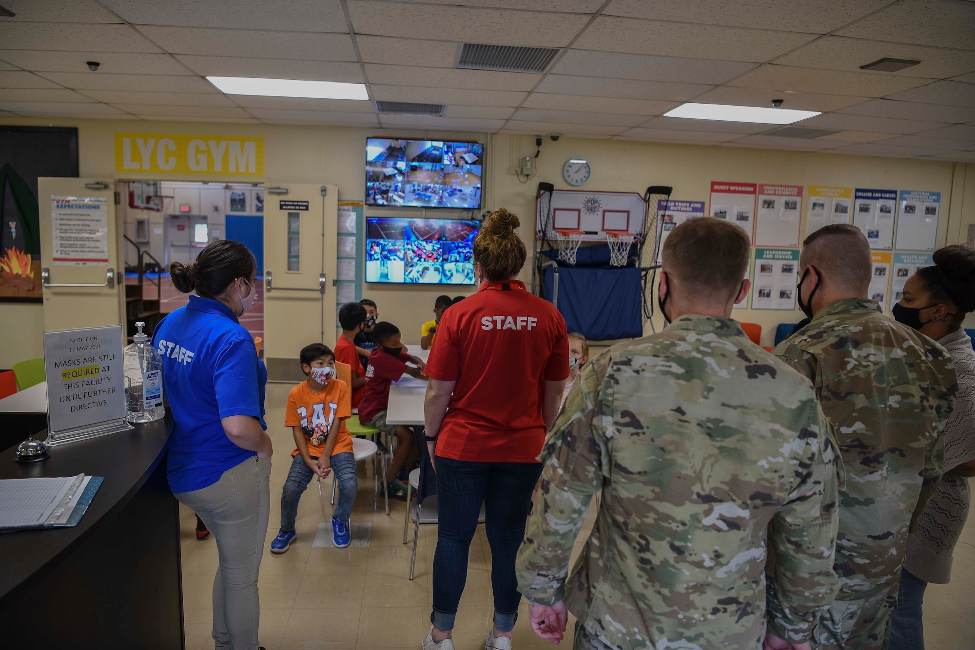 Military members enter the Lunney Youth Center