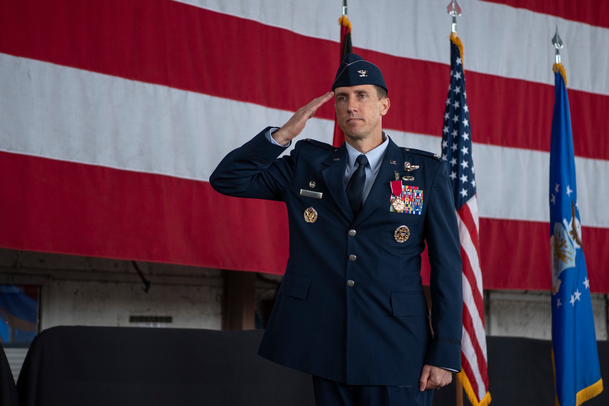 U.S. Air Force Col. David Epperson, 52nd Fighter Wing outgoing commander, renders his final salute to the 52nd FW during the wing’s change of command ceremony July 15, 2021, on Spangdahlem Air Base, Germany. The 52nd Fighter Wing maintains and employs F-16 Fighting Falcon fighter aircraft and $6 billion of United States Protection Level one assets in support of NATO and national defense directives. (U.S. Air Force photo by Staff Sgt. Melody W. Howley)