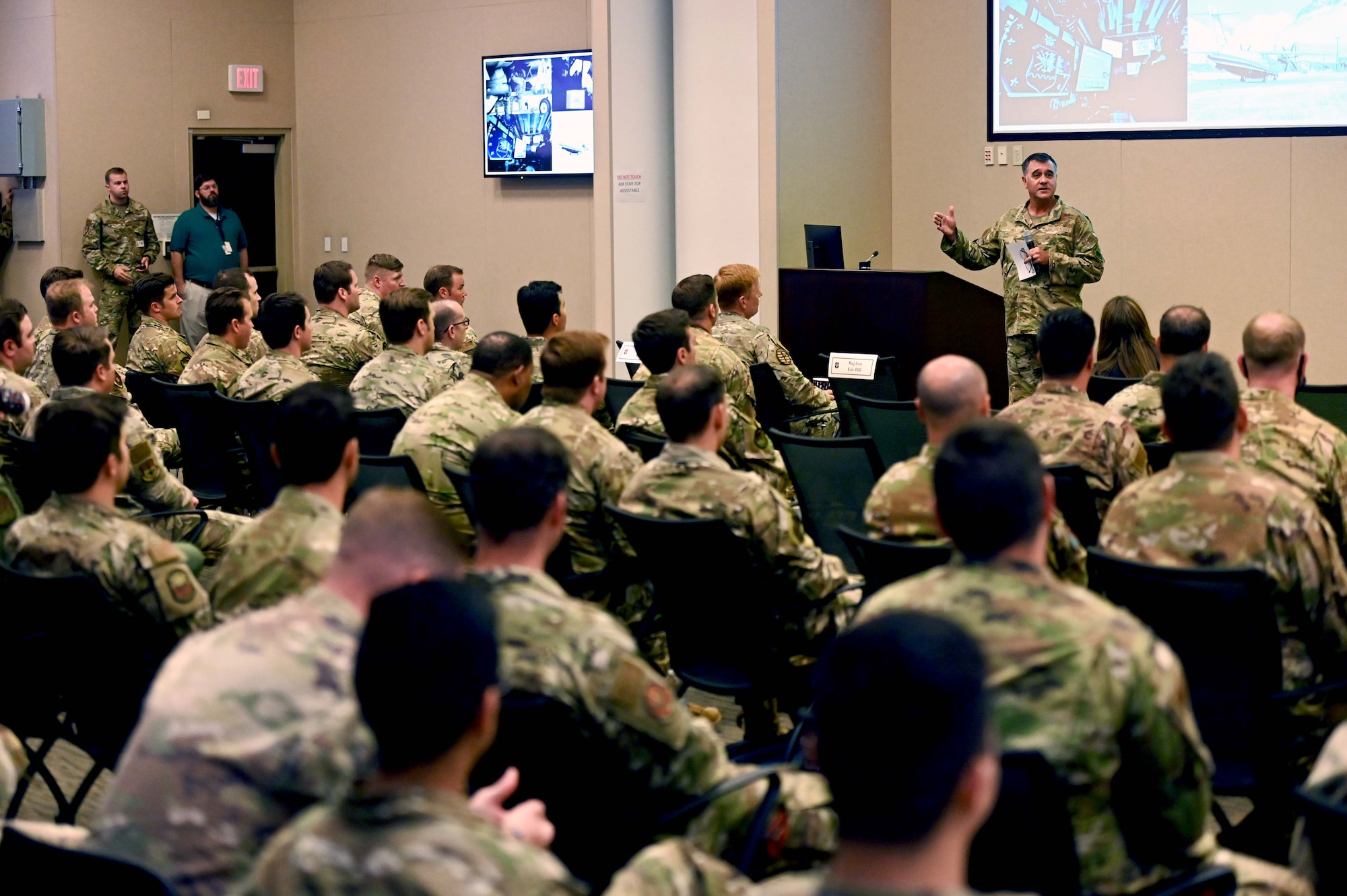 U.S. Air Force Maj. Gen. Eric Hill, deputy commander of Air Force Special Operations Command, provides opening remarks during AFSOC’s weapons and tactics conference at Hurlburt Field, Fla., July 6, 2021. The conference, which was held July 6 – 16, was a gathering of special operations forces and combat air force’s tactical experts to meet and identify and improve tactics, techniques and procedures to bolster AFSOC’s Tactics Development and Improvement Program (TDIP). (U.S. Air Force photo by Senior Airman Brandon Esau)