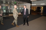 Dr Rhys Williamd Action Director, Defense Threat Reduction Agency, is greeted by LTG Bussier Deputy Commander, USSTRATCOM