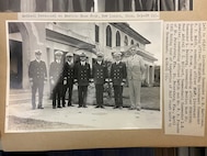 A photo of a Coast Guard inspection team including Rear Admiral Frederick Billard