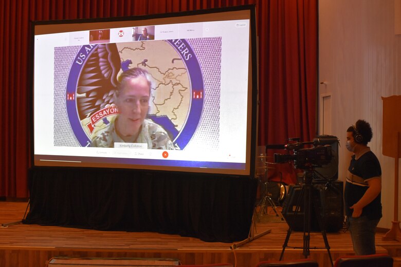Brigadier General Kimberly Colloton, Transatlantic Division Commander, presided virtually over the Uncasing of the Colors to the USACE Transatlantic Expeditionary District on Armed Forces Day, May 15, 2021. (Photo by Rick Benoit)