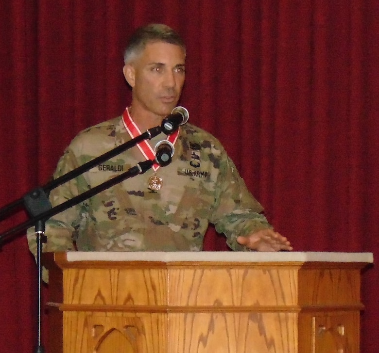 Colonel Mark Geraldi addresses the Transatlantic Expeditionary District one last time before redeploying from the team and on to his next assignment for the U. S. Army.