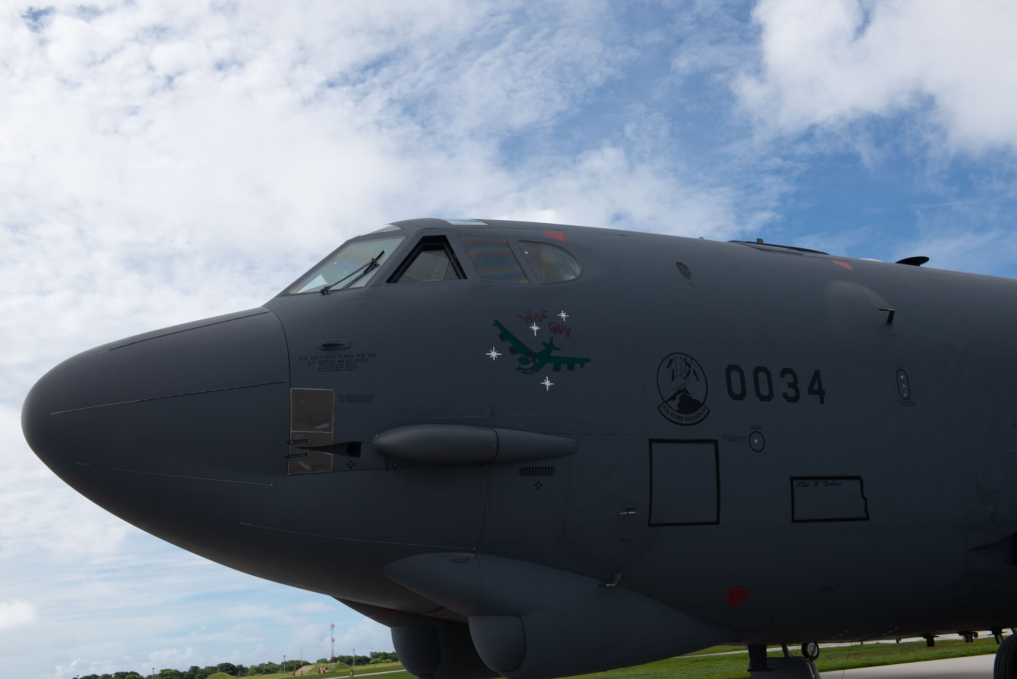 U.S. Air Force B-52H Stratofortress from the 5th Bomb Wing, Minot Air Force Base North Dakota, arrives at Andersen Air Force Base, Guam, for a Bomber Task Force deployment, July 15, 2021. Bomber Task Force missions demonstrate the strategic credibility and tactical flexibility of U.S. forces in today's security environment across the globe. (U.S. Air Force photo by SSgt Nicholas Crisp)