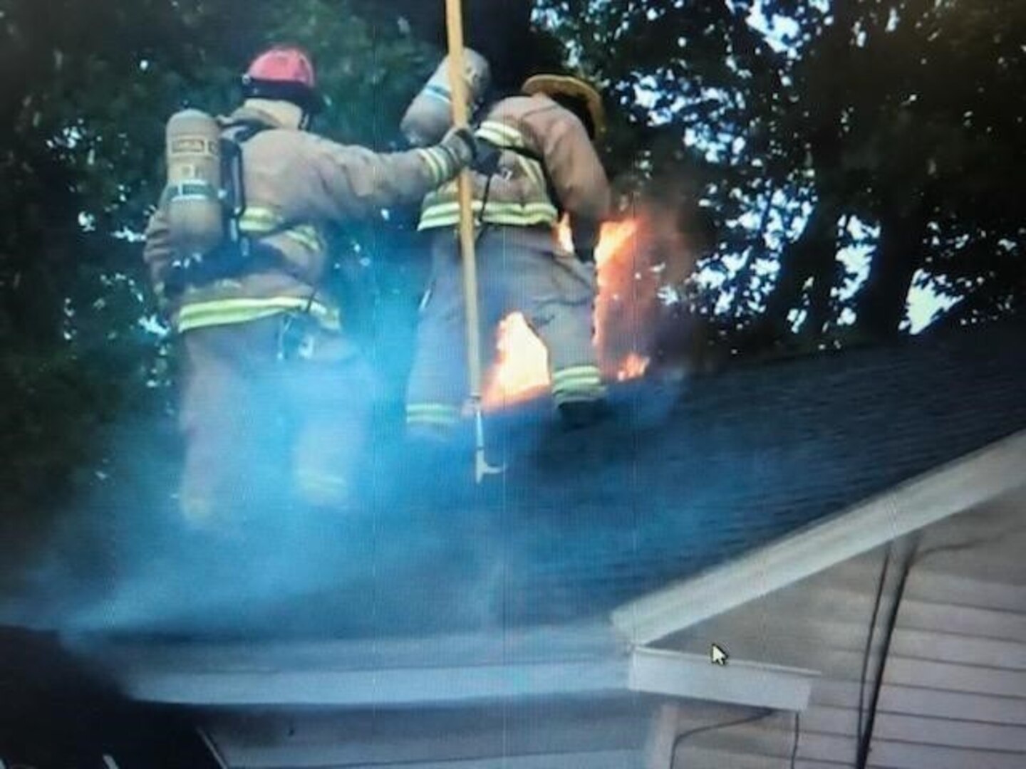 158th Fighter Wing fire fighters respond to a structural roof fire.