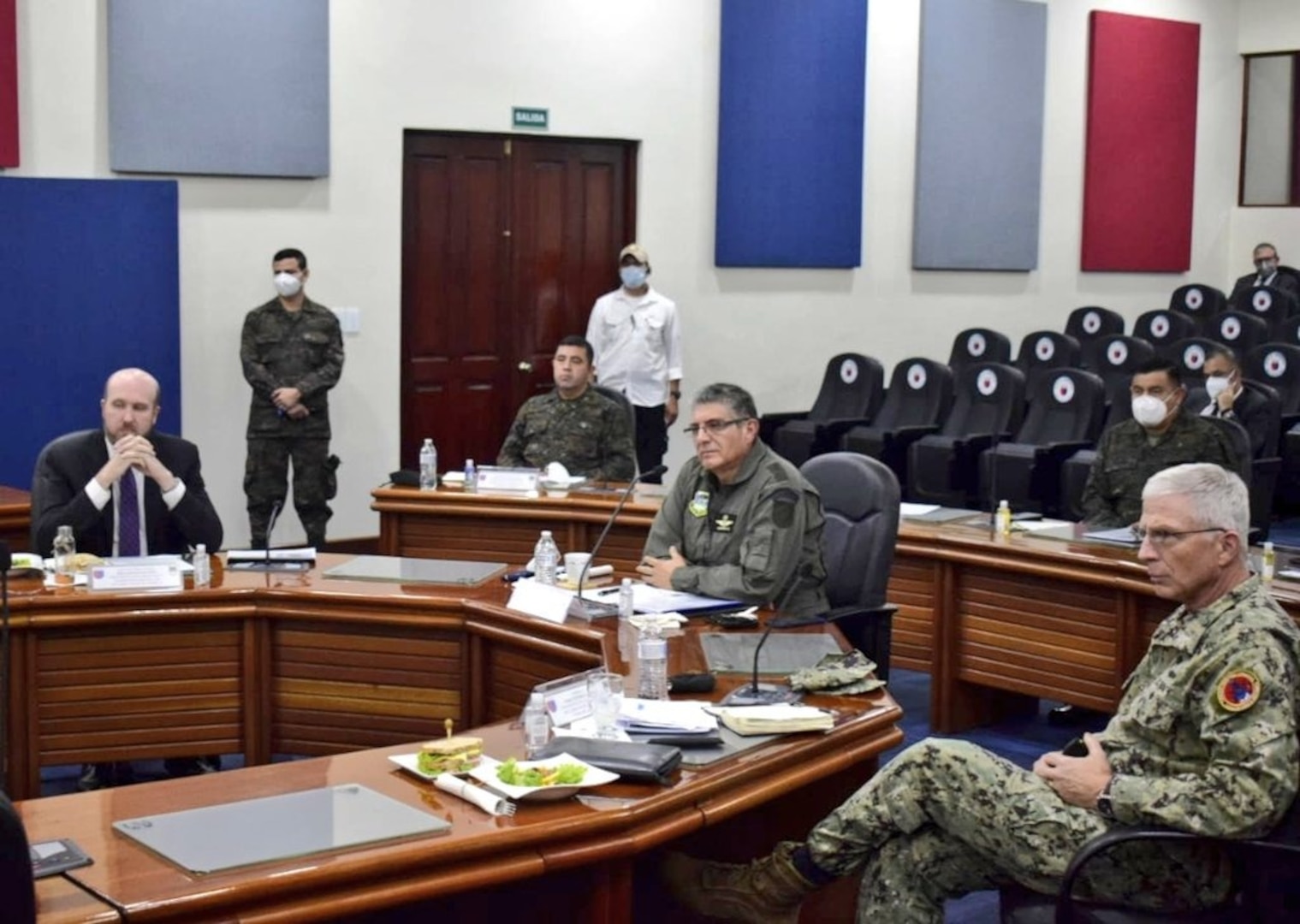 U.S. Navy Adm. Craig S. Faller, commander of U.S. Southern Command, meets with Guatemalan Minister of Defense Maj. Gen. Juan Carlos Alemán Soto.