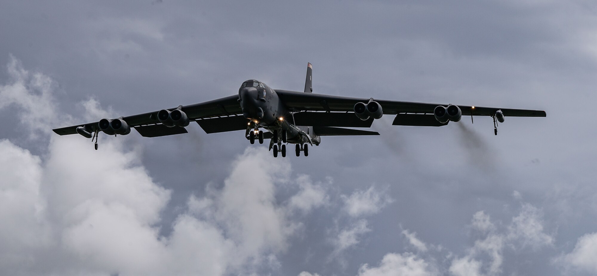 U.S. Air Force B-52H Stratofortress from the 5th Bomb Wing, Minot Air Force Base North Dakota, arrives at Andersen Air Force Base, Guam, for a Bomber Task Force deployment, July 15, 2021. Bomber Task Force missions demonstrate the strategic credibility and tactical flexibility of U.S. forces in today's security environment across the globe. (U.S. Air Force photo by Master Sgt. Richard P. Ebensberger)