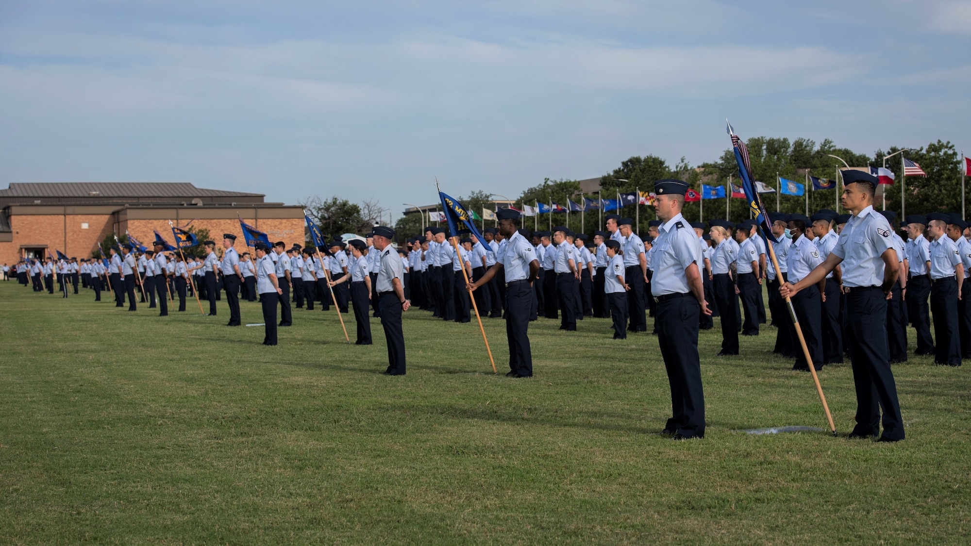 Brig. Gen. Lyle Drew, 82nd Training Wing incoming commander, gives a speech at the 82nd TRW Change of Command Ceremony at Sheppard Air Force Base, Texas, July 15, 2021. Drew's most recent accomplishments were, Maintenance Group Commander at Holloman AFB, New Mexico, 78th Air Wing Commander at Robins AFB, Georgia and Air Force Materiel Command Director of Staff at Wright-Patterson AFB, Ohio. Drew has many more accomplishments on his resume and he said that adding commander of the Air Force's largest training base is another great honor in his career. (U.S. Air Force photo by Staff Sgt. Pedro Tenorio)