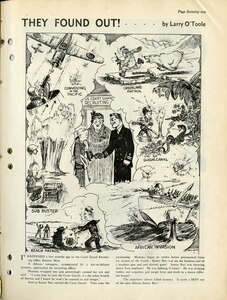 A cartoon published in the USCG Magazine during World War II entitled "They Found Out!" by Larry O'Toole.