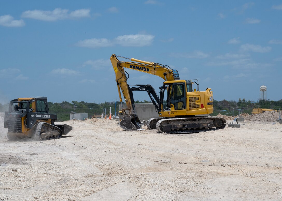 Construction taking place at the west gate of Laughlin Air Force Base continues on July 15, 2021. This future base entrance will provide improved base security, as well as greater convience for Security Forces personnel. (U.S. Air Force Photo by Senior Airman Nicholas Larsen)