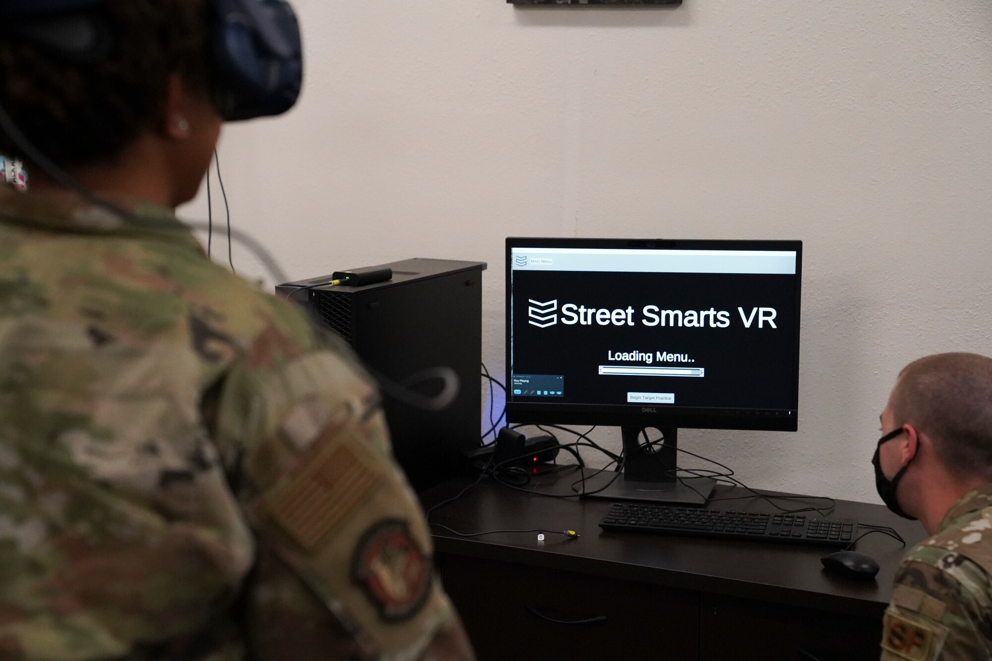 U.S. Air Force Lt. Tenisha Austin, 81st Contracting Squadron infrustructure flight commander, uses a virtual-reality system inside the security forces building at Keesler Air Force Base, Missisippi, July 15, 2021. The 81st CONS is responsible for providing contracting support to the 81st Training Wing, tenant units and other Defense Department missions across the globe. (U.S. Air Force photo by Senior Airman Spencer Tobler)