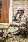 Pvt. James Pangle, a psychological operations specialist for the 16th Psychological Operations Battalion, 2nd Psychological Operations Group, U.S. Army Civil Affairs and Psychological Operations Command Airborne), operates a next generation loudspeaker system during equipment familiarization July 16, 2021, at Fort McCoy, Wis. The NGLS is an audio system that is modular and easily moved from location to location.