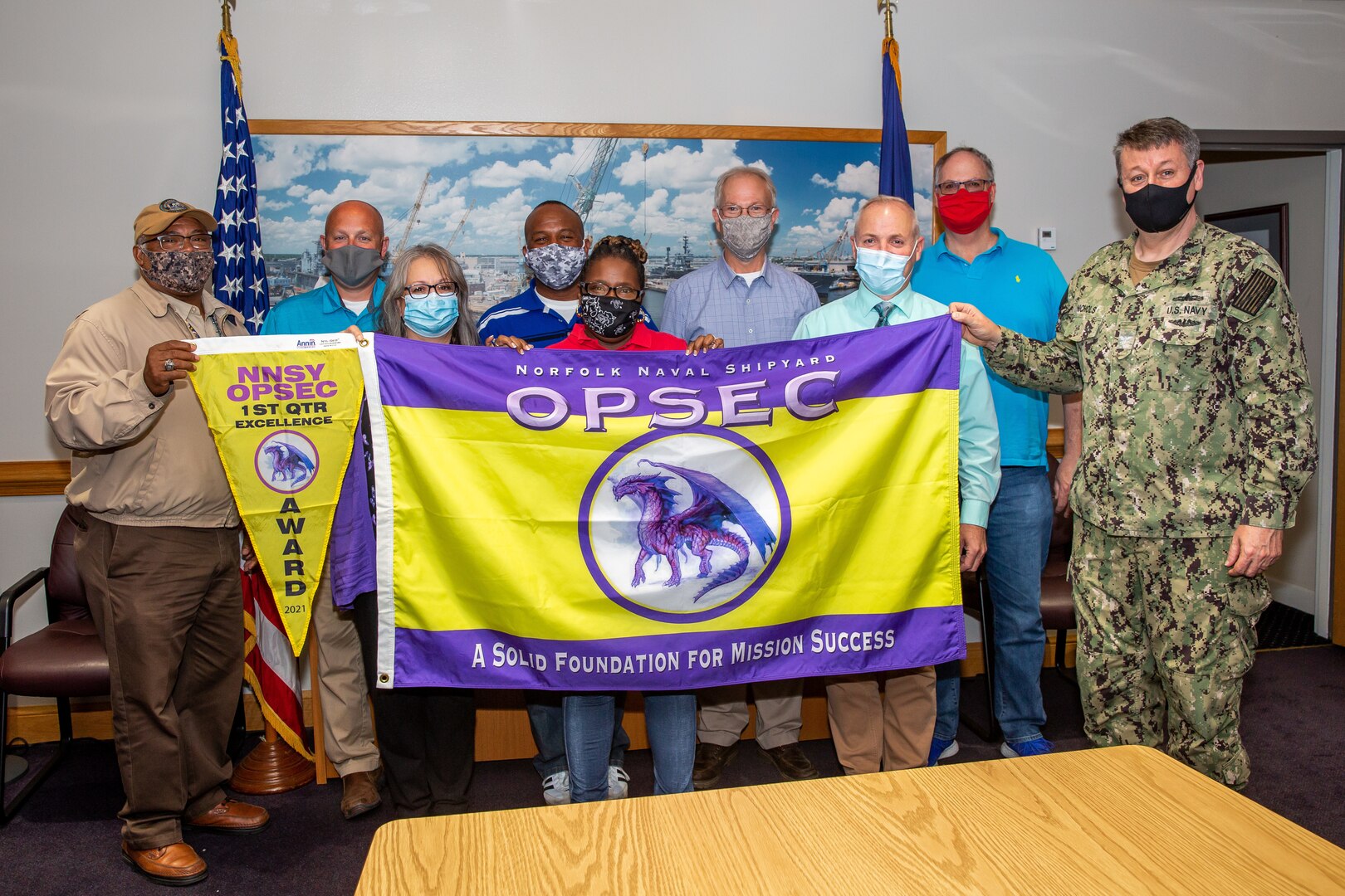 Norfolk Naval Shipyard’s Process Improvement Department (Code 100PI) wins the Quarterly Excellence of OPSEC Award for the first quarter of 2021.