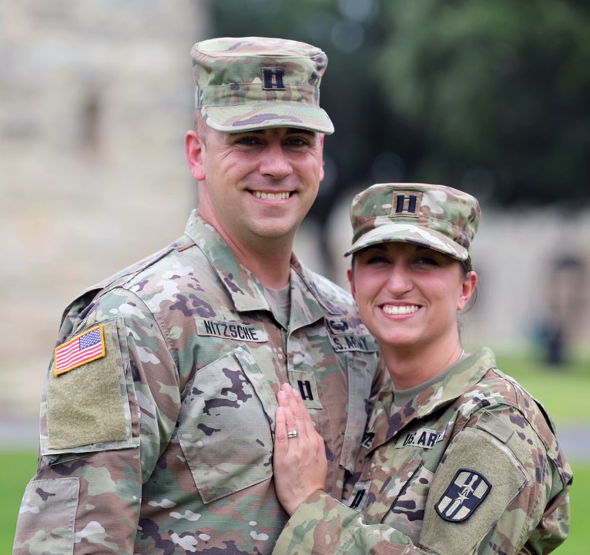 Capts. Paul and Holli Nitzsche, members of the 4th Expeditionary Sustainment Command  at Joint Base San Antonio-Fort Sam Houston.