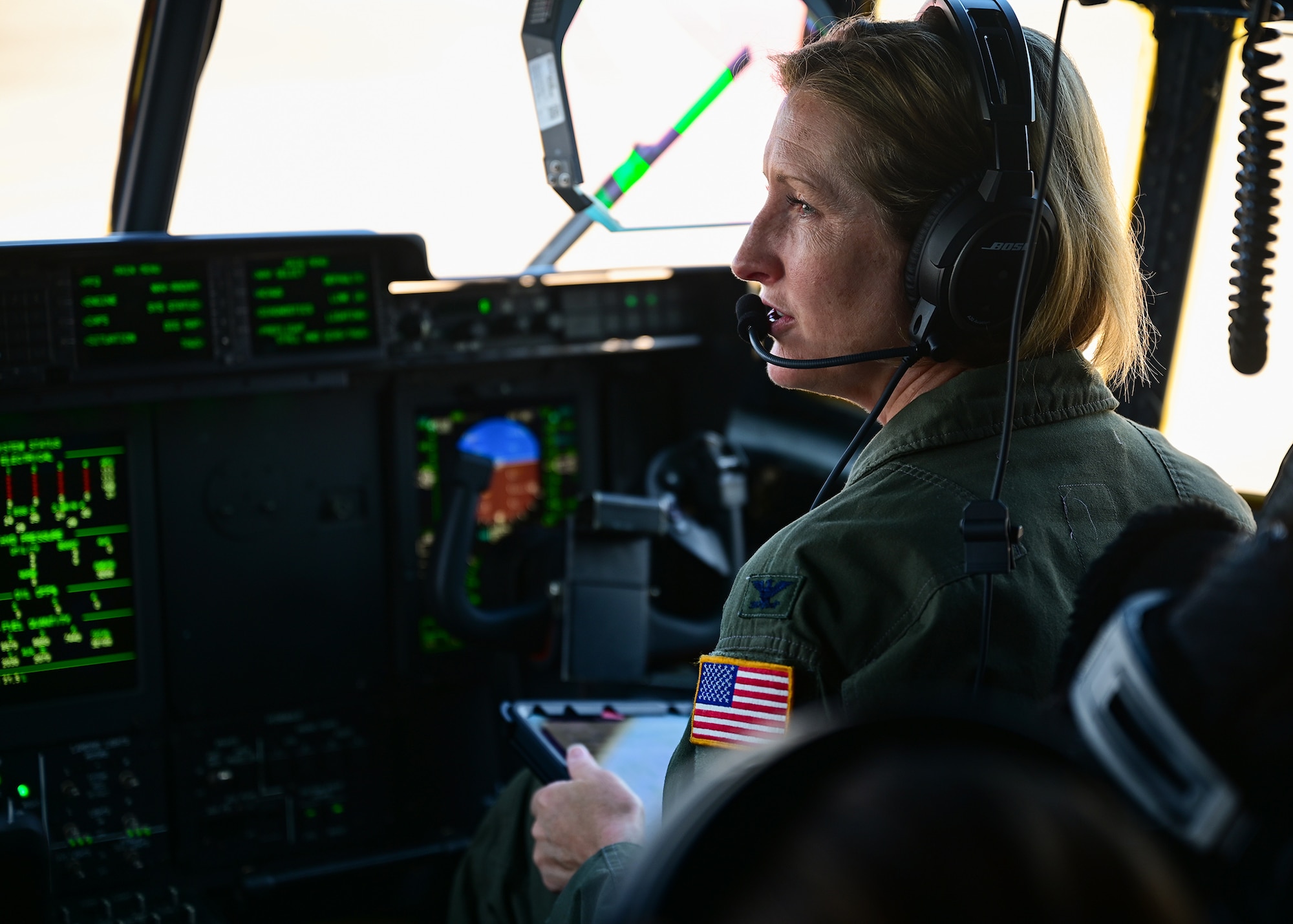 a woman flies a plane