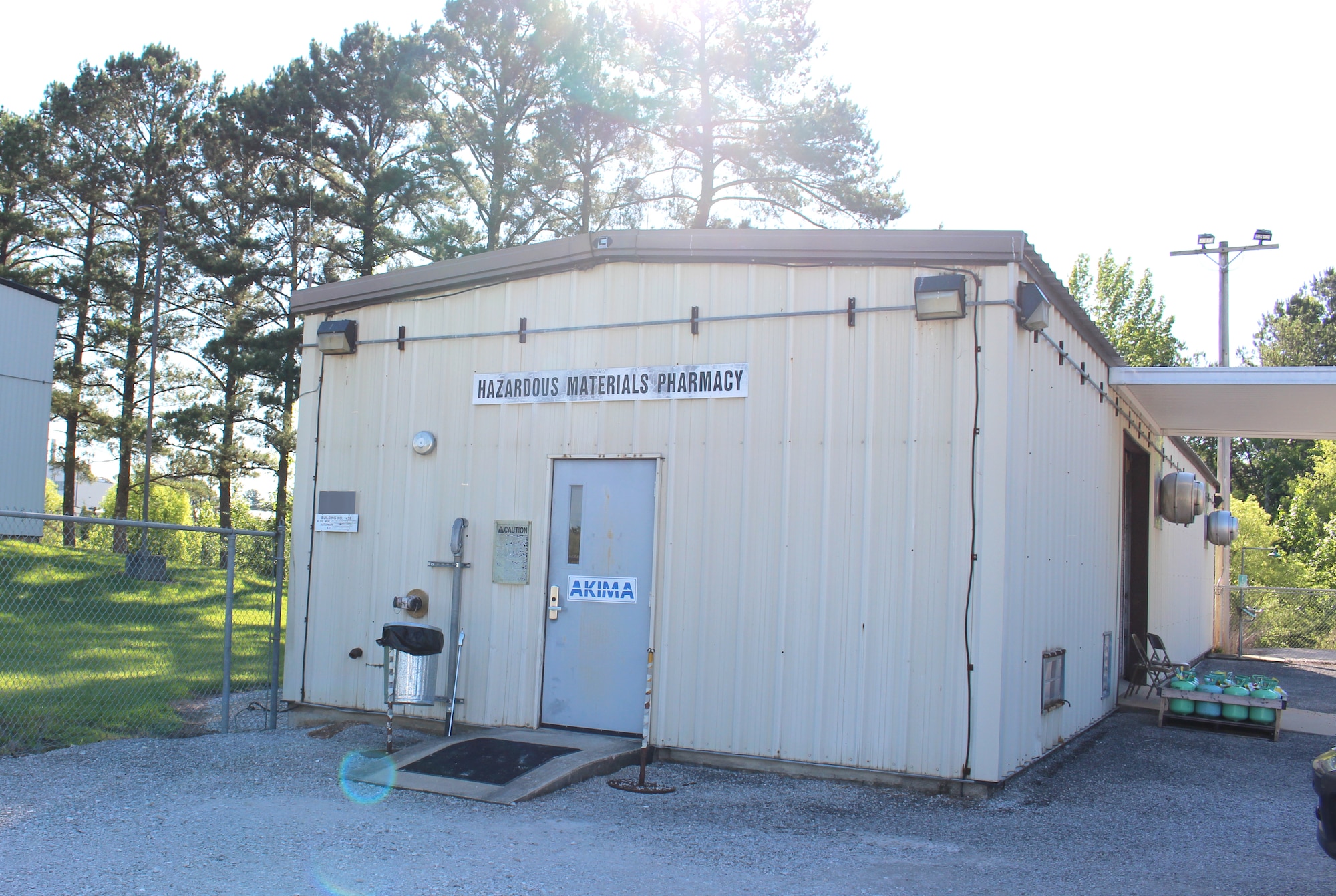 Arnold Air Force Base receives hazardous materials through its HAZMART Pharmacy, pictured here June 15, 2021, at Arnold AFB, Tenn. The HAZMART Pharmacy then distributes these materials and products to the shops requesting them. (U.S. Air Force photo by Deidre Moon) (The building number was blurred in this photo for security purposes.)