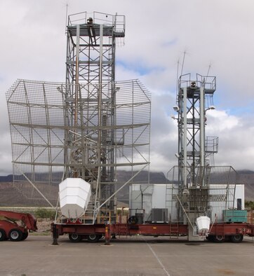 The VHF system used by Detachment 1, 704th Test Group of the Arnold Engineering Development Complex at the National Radar Cross Section (RCS) Test Facility at White Sands Missile Range in New Mexico. The Detachment has added VHF testing to their heavyweight turntable RCS testing capability. (U.S. Air Force photo)