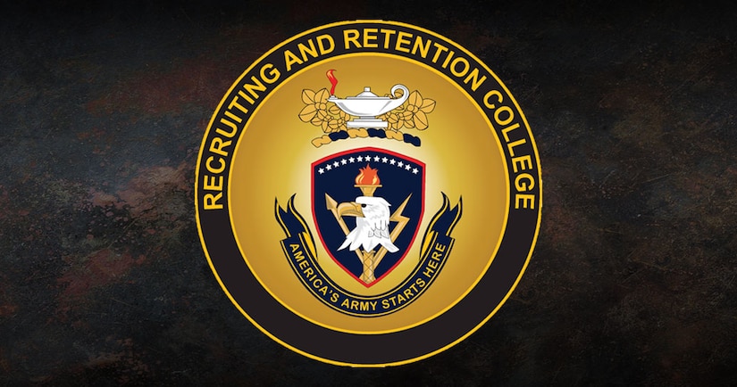 the recruiting and retention college logo, which is a yellow circle with text inside.