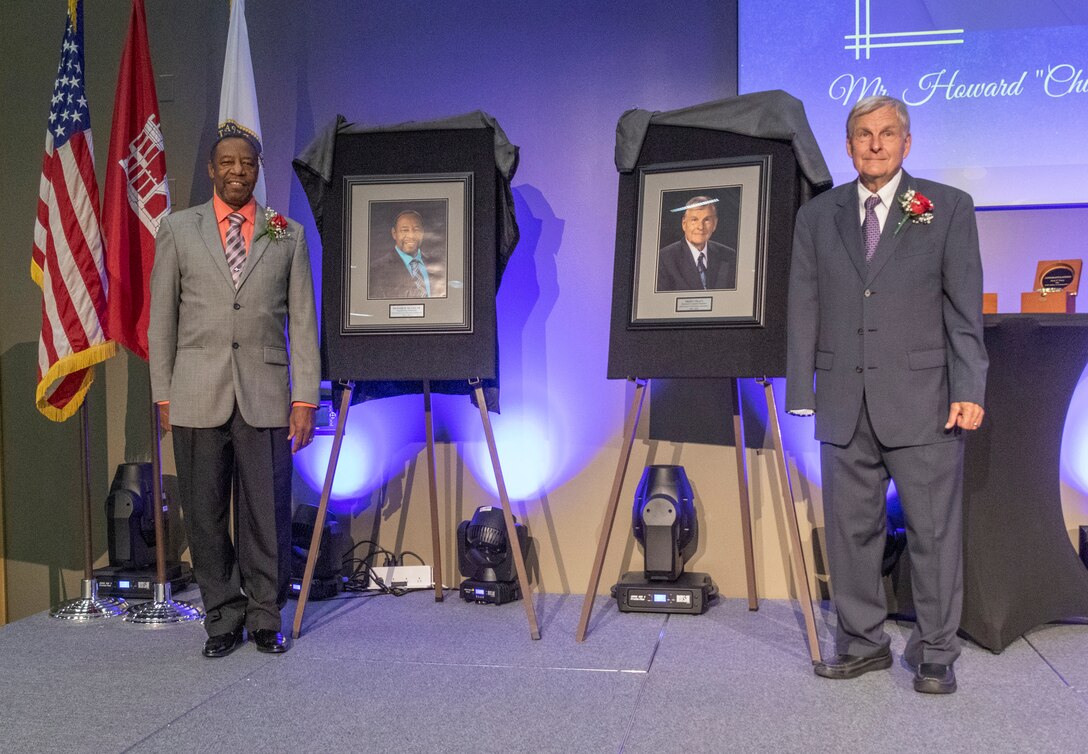 U.S. Army Engineer Research and Development Center retirees Howard W. McGee Jr. (left) and Dr. Fred T. Tracy (right) were both inducted into the Waterways Experiment Station Gallery of Distinguished Employees on July 15, 2021.