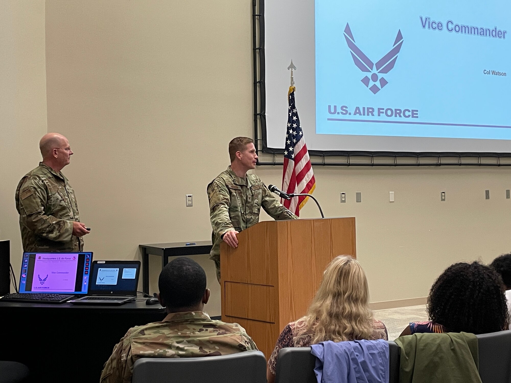 Col. Britt Watson, vice-wing commander of the 186th Air Refueling Wing, addresses wing members attending Annual Training (AT), July 11, 2021, Combat Readiness Training Center, Gulfport, Mississippi.