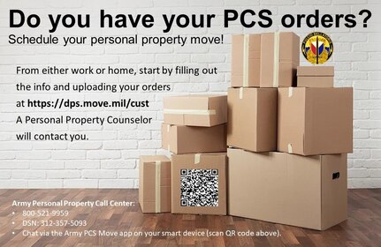 Steps to take: 
• Visit the installation transportation office as soon as orders are received. Don’t wait.
• Whether this is a first move or 15th, take advantage of counseling. The local transportation office is the best resource of information specific to that location.
• If movers cannot be arranged to support the PCS, talk with Soldier’s chain of command immediately to explore options – which may include changes to reporting timelines.
• Be patient with the transportation office personnel. They want to solve problems for you.
• Contact the local transportation office if moving plans change or when questions or concerns arise during the PCS process.