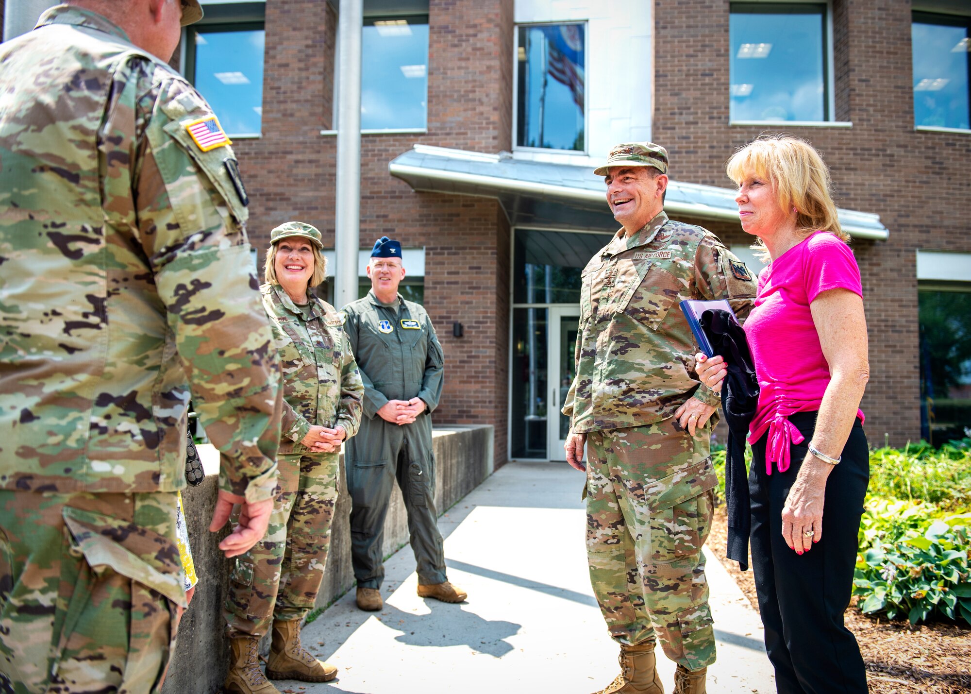 U.S. Air Force Lt. Gen. Michael A. Loh, Director of the Air National Guard, is greeted by senior leaders from the 133rd Airlift Wing and the Minnesota National Guard in St. Paul, Minn., July 16, 2021.