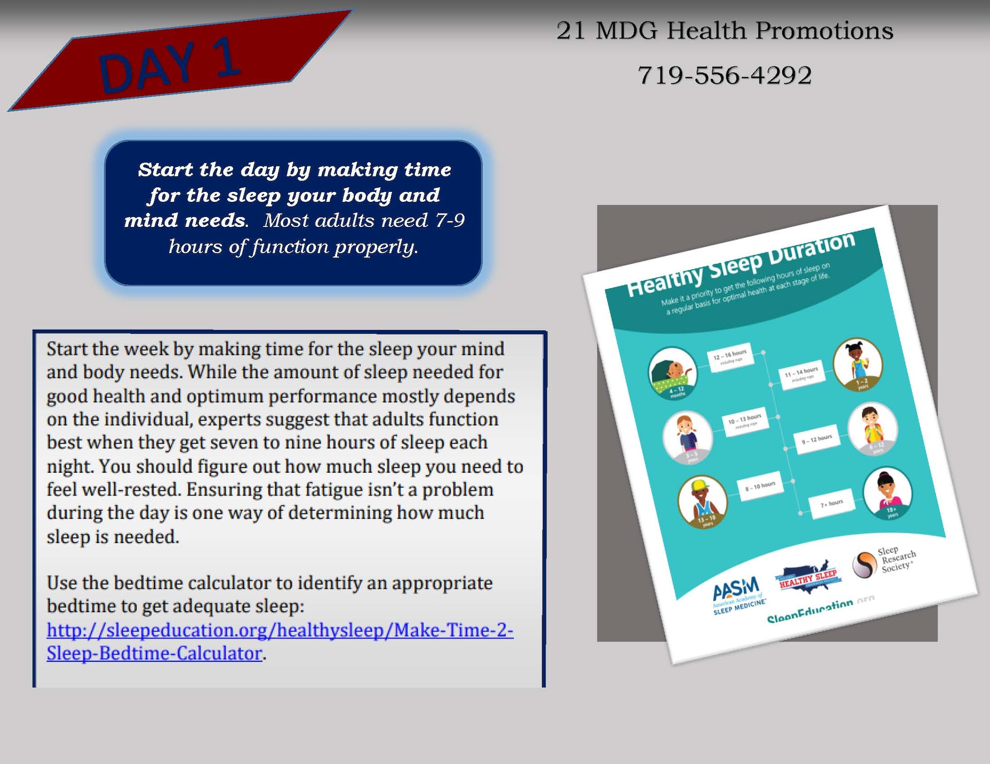 The Sleep Awareness Campaign graphic: Day 1