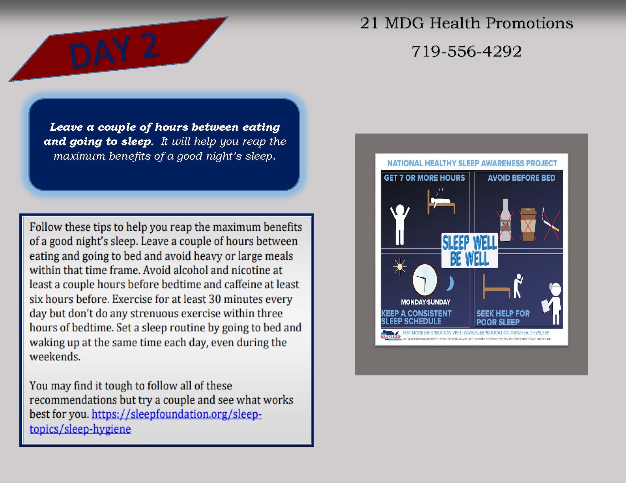 The Sleep Awareness Campaign graphic: Day 2