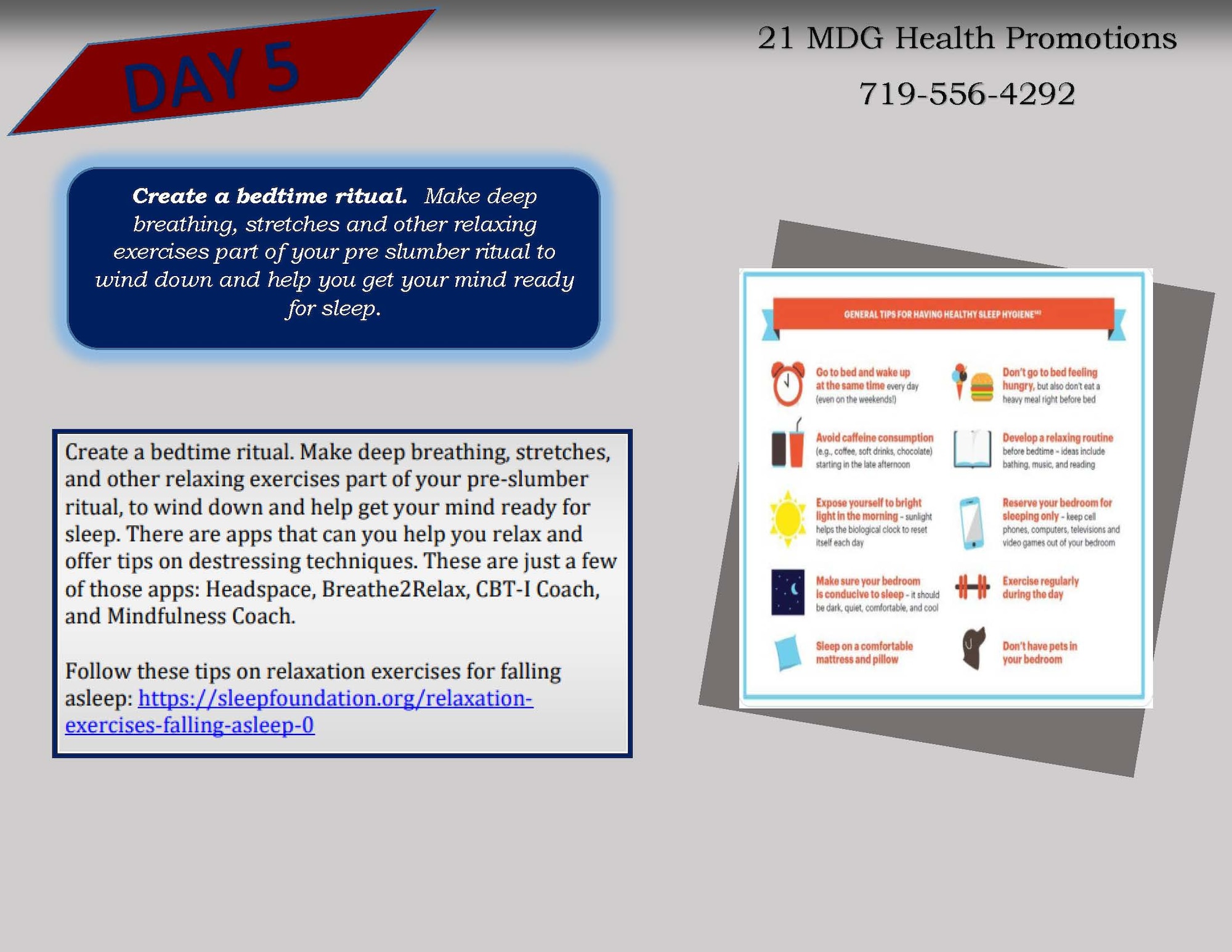The Sleep Awareness Campaign graphic: Day 5