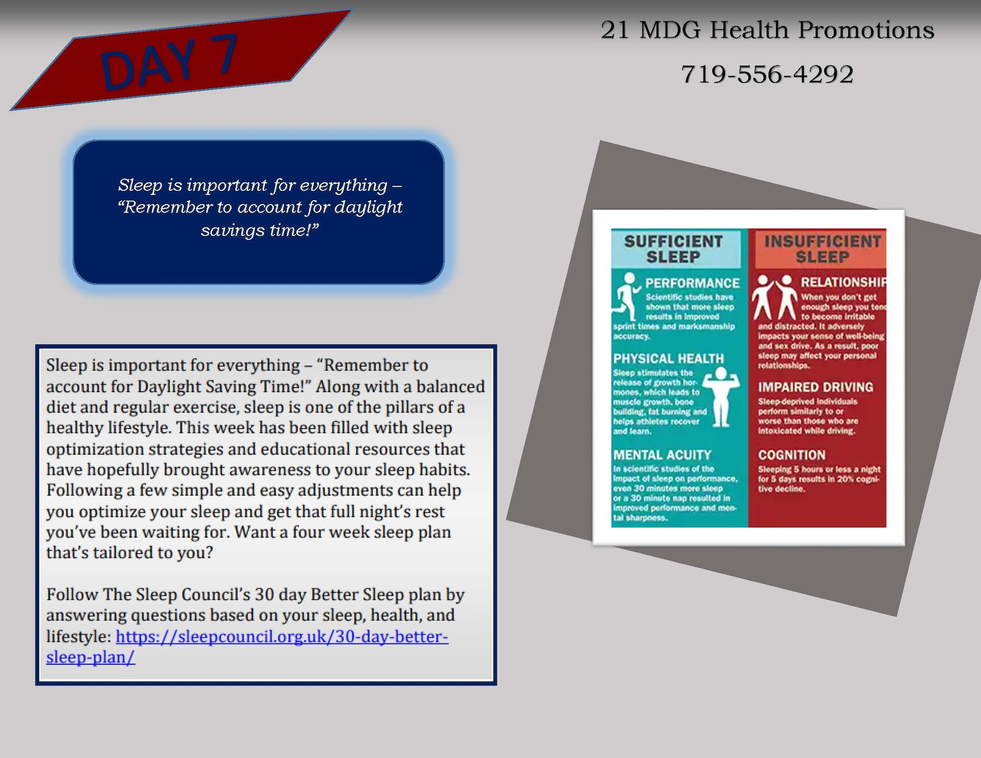 The Sleep Awareness Campaign graphic: Day 7