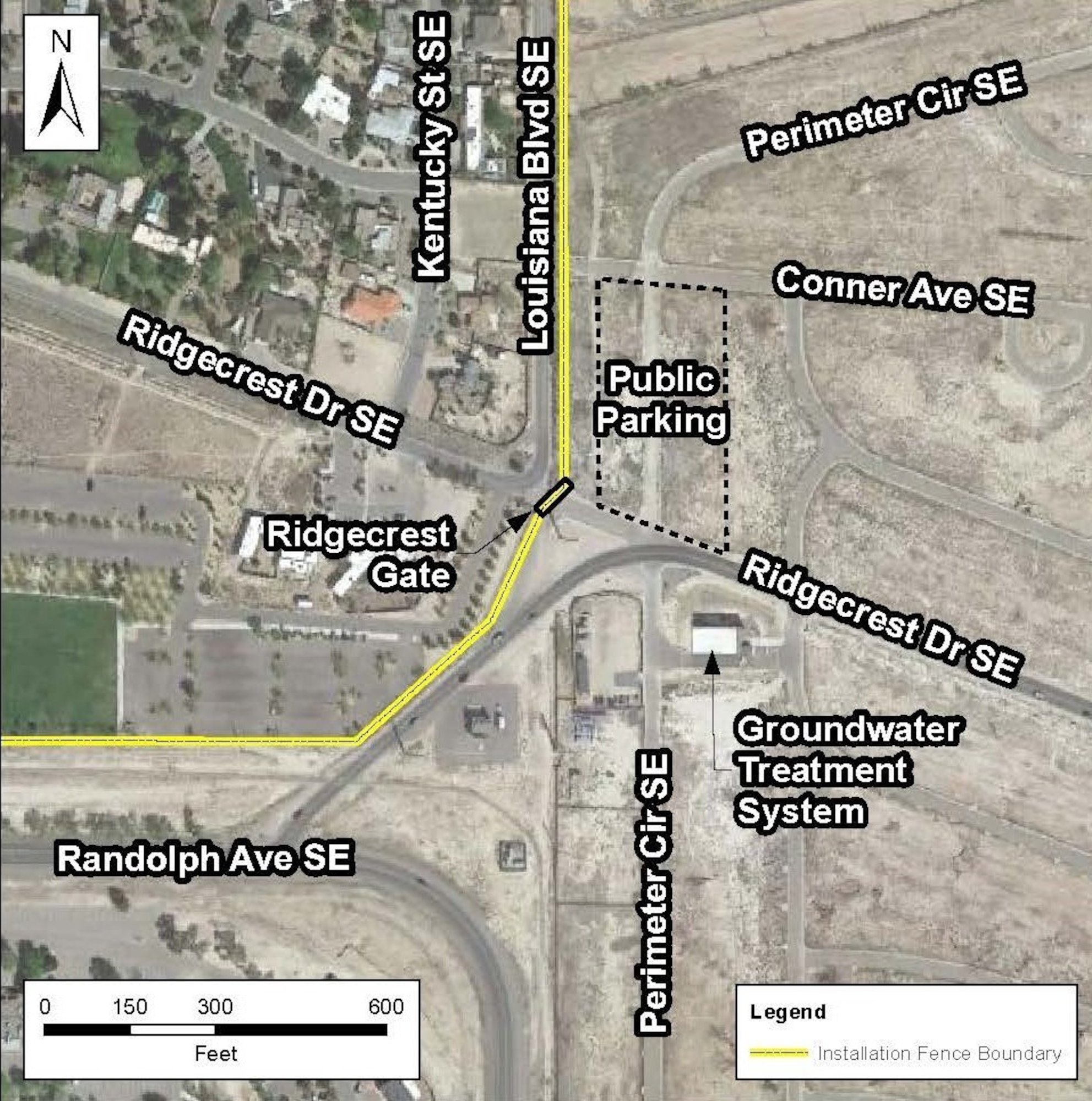 Graphic of map to Kirtland AFB Bulk Fuels Remediation Facility.