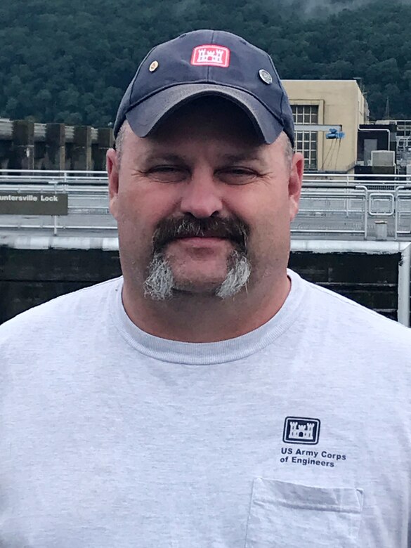 Ryan Johnson, lockmaster at Guntersville Lock in Grant, Alabama, is the U.S. Army Corps of Engineers Nashville District Employee of the Month for May 2021. He is seen here working at Guntersville Lock July 20, 2021. (USACE Photo by Joseph Storm)