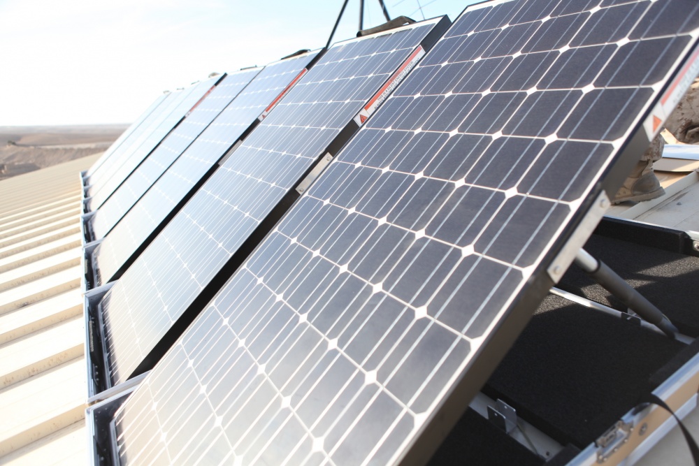 Photo of solar panels on a roof.